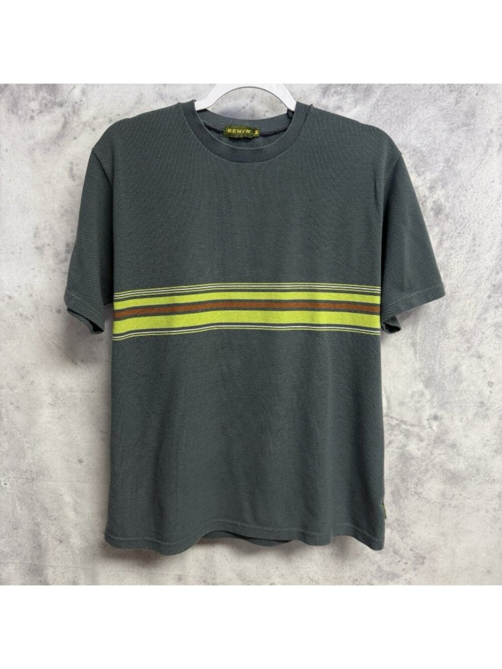 Vintage Bench T Shirt Mens Medium Striped Green Y2K 90s Skater Grunge Knit